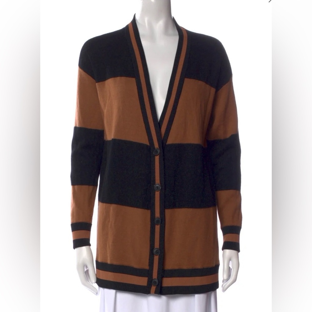 Alice & Olivia Black & Brown Wool Striped Cardigan